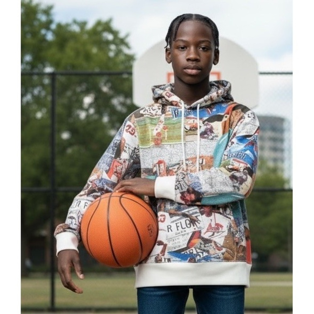 Nike Air Jordan Basketball Boys Hoodie All Over Print NBA 12/13 Years Old Large
